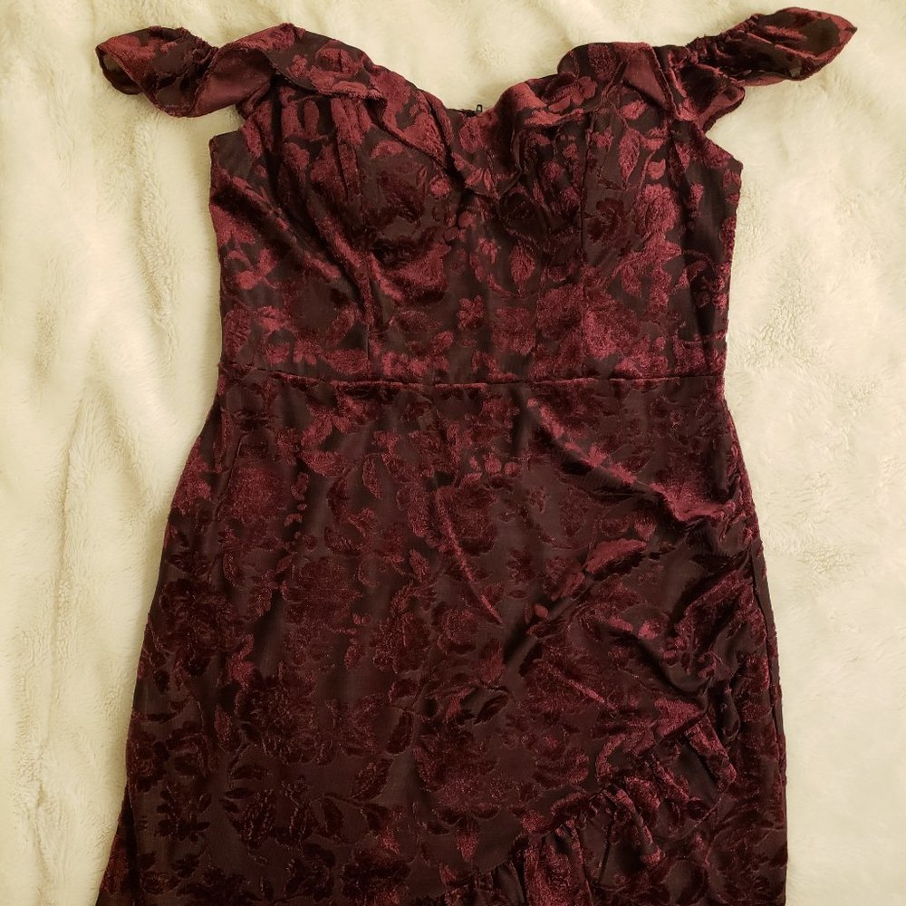 Deep Red City Studio Off Shoulder Sweetheart Mini Dress Sz XL (Fits Like Sz LG)